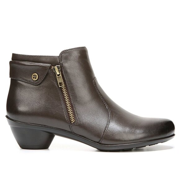 Naturalizer Haley Leather Oxford Zippered Ankle Boot 9.5 Dark Brown 2" Heels - Picture 1 of 11